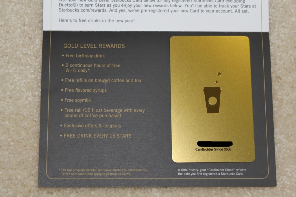 My Starbucks Reward gold card